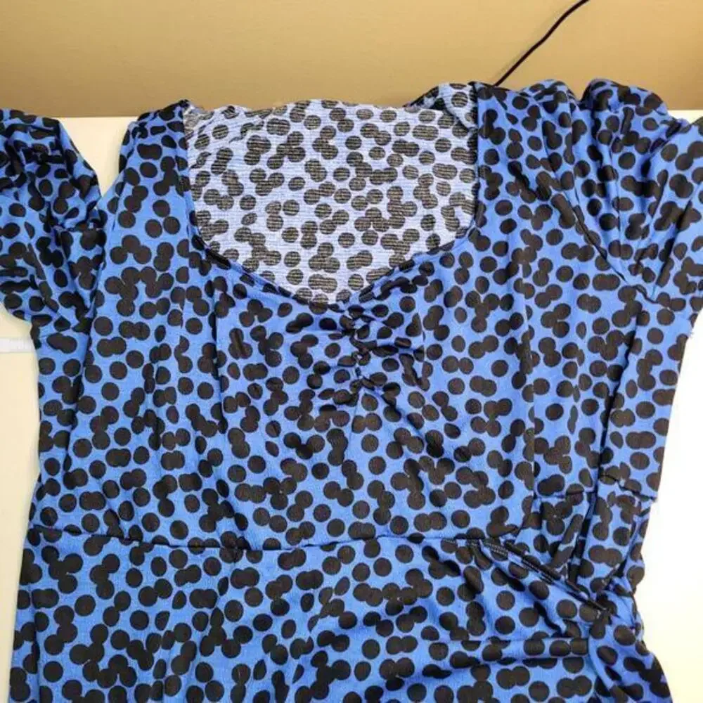 Ava Viv Women Faux‎ Wrap Dress Size 3X Balloon Sleeve Blue Black Stretchy Midi